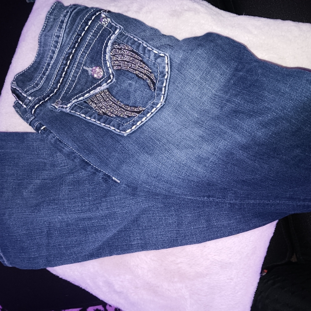 Miss Me Dark Blue Boot Cut Size 28 Jeans with Silver Accents - Picture 2 of 3